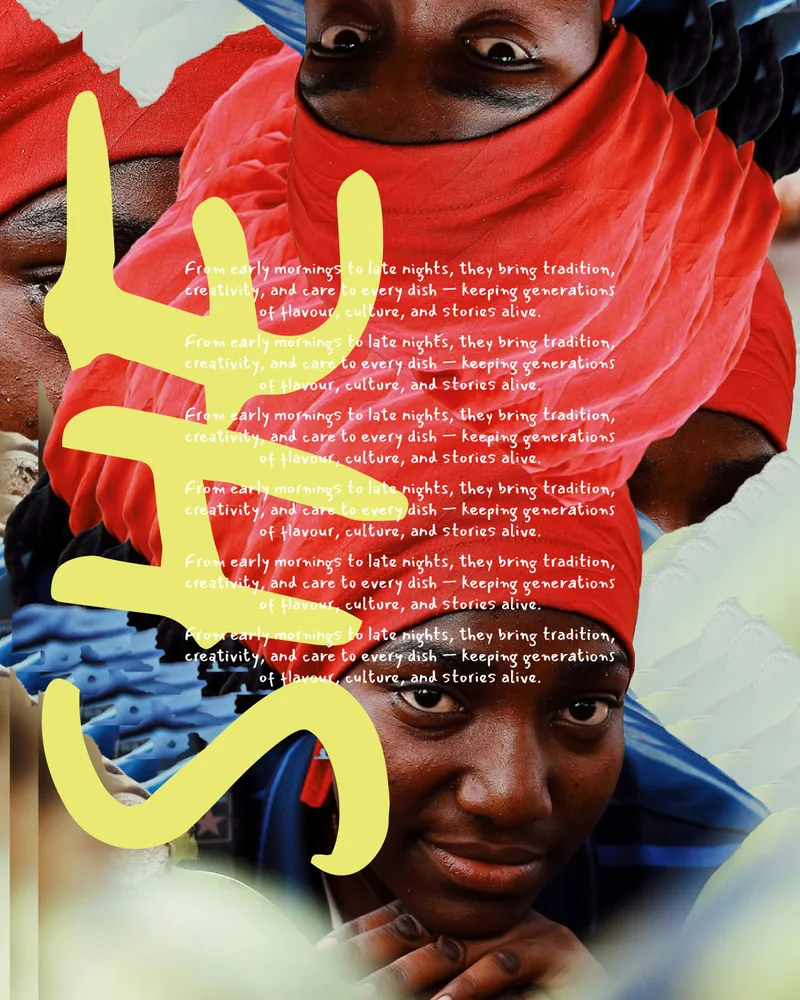 Editorial composition with portrait and hand lettering